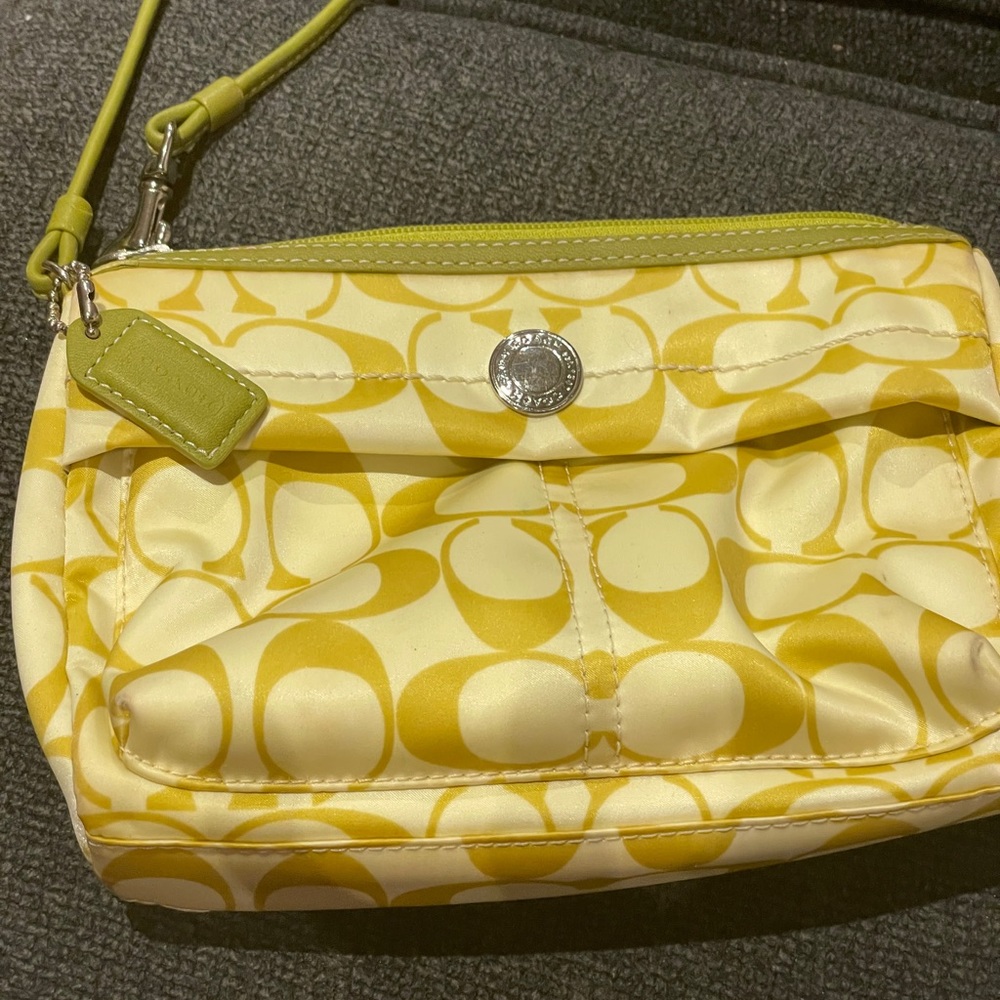 Coach wristlet green and cream